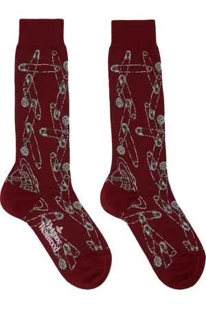 Vivienne Westwood Chaussettes bourgogne à motif à épingles de sureté