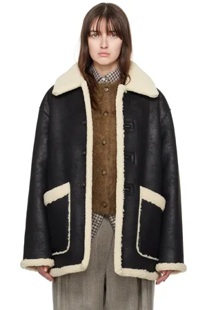 DUNST Manteau réversible noir et blanc cassé à garnitures et envers en peau retournée synthétique