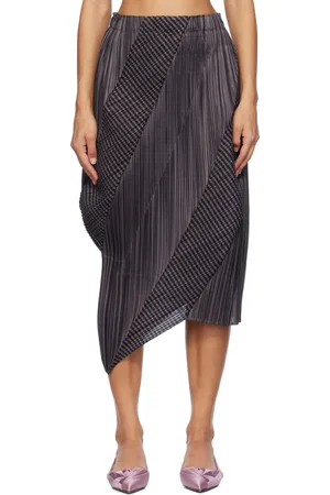PLEATS PLEASE ISSEY MIYAKE Jupe midi grise à plis Cosmic Rays