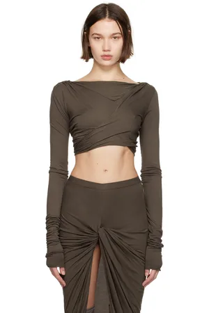 Rick Owens T-shirt à manches longues écourté Jade taupe - Porterville