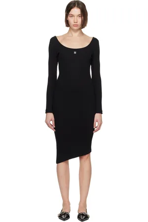 Givenchy Robe midi noire en tricot côtelé de coton à ourlet asymétrique et à logo 4G