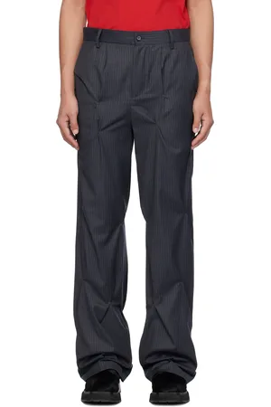 Kusikohc Pantalon façon tailleur gris à rayures fines et à œillets