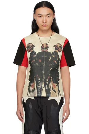 Kusikohc T-shirt blanc cassé à image et à texte imprimé