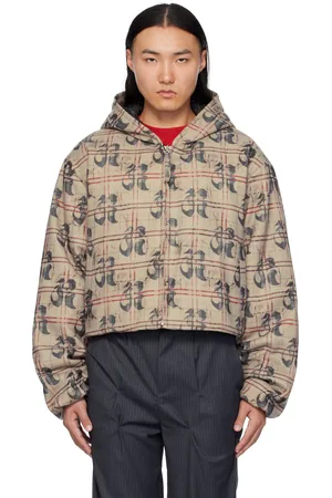Kusikohc Anorak beige à motifs à carreaux et à logos