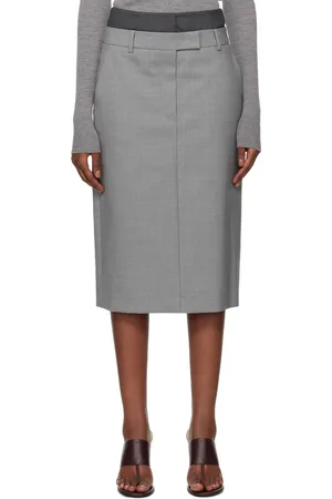 Sportmax Jupe midi extensible grise en laine