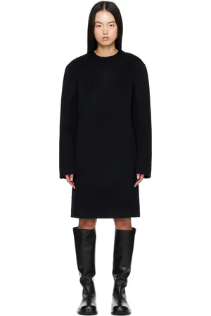 Totême Robe courte de style tunique bleu marine en popeline fine double face