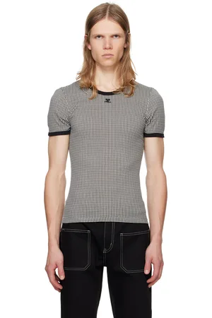 Courrèges T-shirt noir et blanc à motif pied-de-poule et à garnitures contrastantes