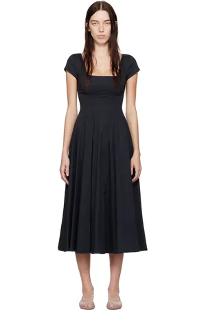 Staud Robe midi à manches courtes Wells noire