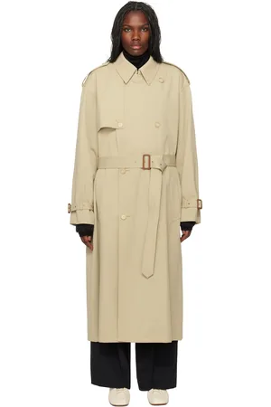 Auralee Trench beige en sergé de cavalerie laminé de laine