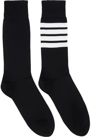 Thom Browne Chaussettes légères noires en coton à quatre rayures