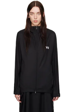 Y-3 Blouson noir en laine raffinée à ceinture à trois rayures et à capuche