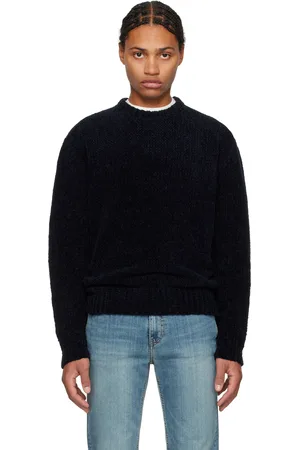 Solid Pull bleu marine en chenille à encolure arrondie