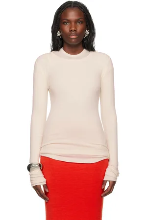 Jil Sander T-shirt à manches longues blanc cassé à col ras du cou
