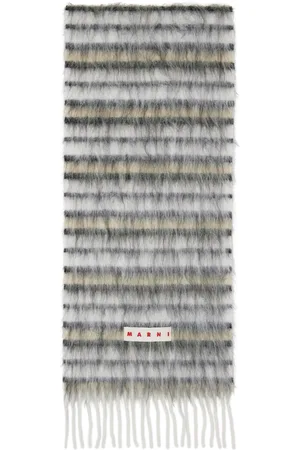 Marni Écharpe blanche en laine et mohair à rayures