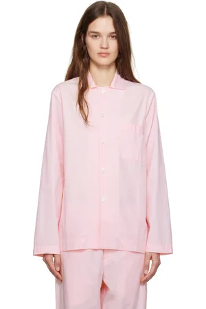 Tekla Chemise de pyjama à manches longues rose en popeline