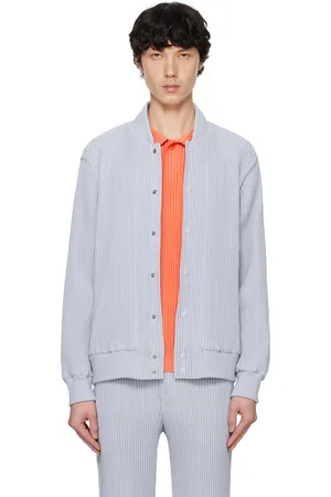 Issey Miyake Blouson aviateur plissé Kersey bleu