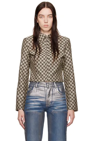 MISBHV Blouson écourté en canevas à monogrammes en tissu jacquard