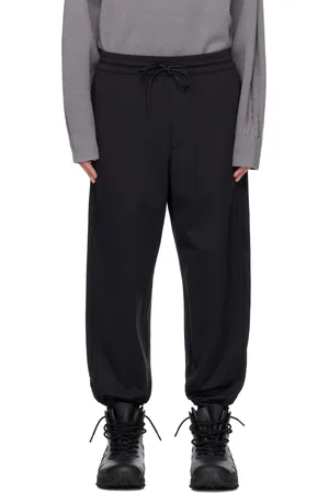 Y-3 Pantalon de survêtement noir à revers en tricot côtelé