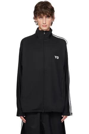 Y-3 Blouson de survêtement noir en laine raffinée à trois rayures