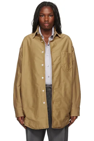 Maison Margiela Chemise rembourrée brune en satin de coton