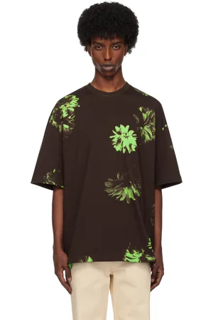 Jil Sander T-shirt brun à motif fleuri