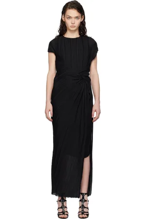 Lanvin Robe longue asymétrique noire à plissures