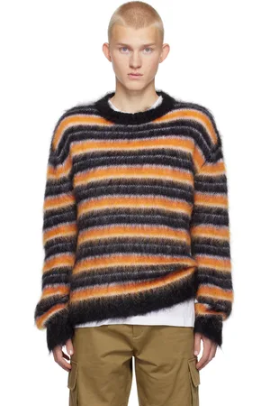 Marni Pull noir et orange en tricot brossé à rayures