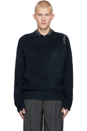Marni Pull bleu marine en tricot brossé à rayures