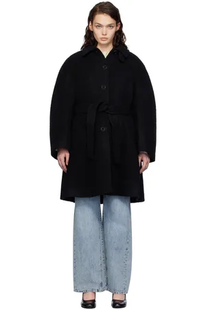 AMOMENTO Manteau noir en alpaga à manches raglan