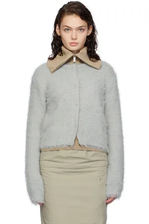 AMOMENTO Cardigan écourté gris en tricot à poils longs