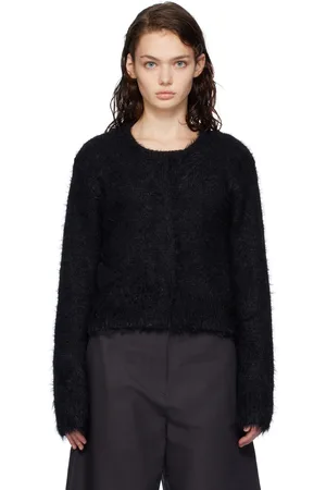 AMOMENTO Cardigan écourté noir en tricot à poils longs