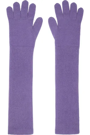 Auralee Gants longs mauves en tricot de cachemire de chevreau