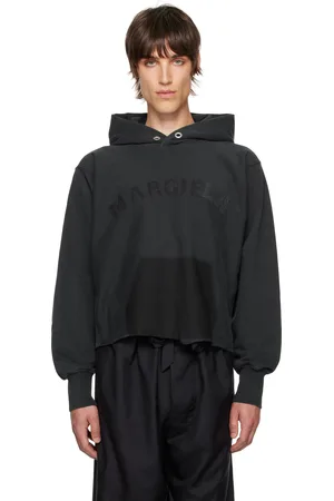 Maison Margiela Pull à capuche noir en coton à logo