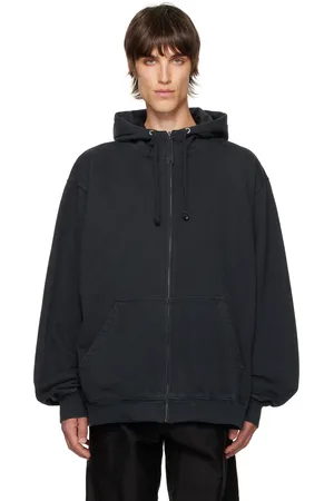 Maison Margiela Pull à capuche noir à logo brodé