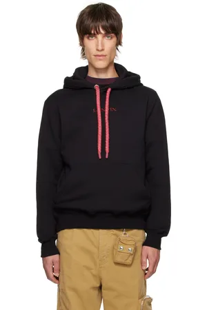 Lanvin Pull à capuche tubulaire noir à logo à lacets Curb