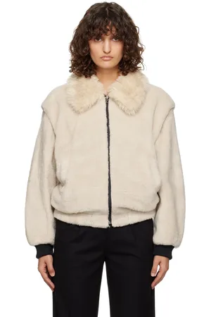 AMOMENTO Blouson beige en peau retournée synthétique à manches amovibles