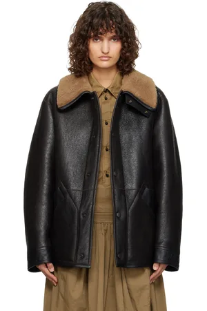 LEMAIRE Manteau brun à doublure en peau retournée