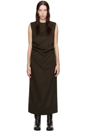 Auralee Robe midi brune en flanelle de chamelon