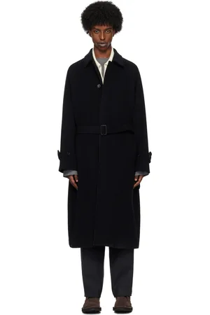 Auralee Manteau Mosser noir à col classique