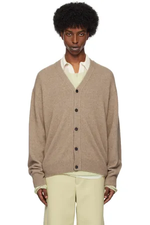 Auralee Cardigan beige en tricot de cachemire de chevreau