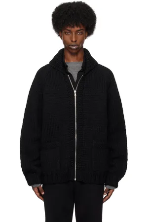Auralee Cardigan noir tricoté à la main en laine et soie