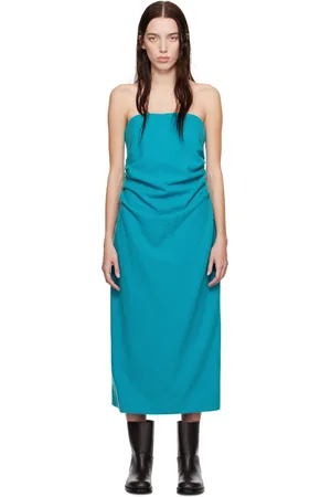 Auralee Robe midi bleue en flanelle brossée de laine superfine