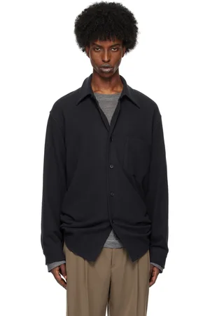 Auralee Chemise noire en flanelle brossée de laine superfine