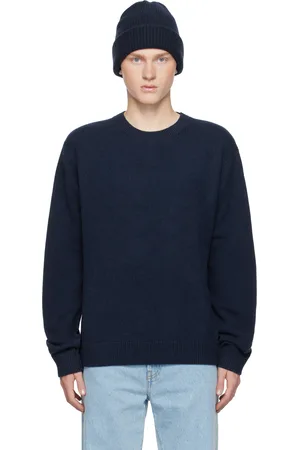 THE ELDER STATESMAN Pull bleu marine à col ras du cou
