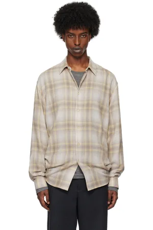 Auralee Chemise jaune et gris en laine légère à carreaux