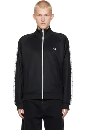 Fred Perry Blouson de survêtement noir à garnitures à logos