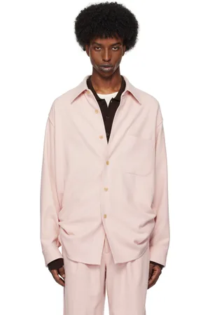Auralee Chemise rose en flanelle brossée de laine superfine