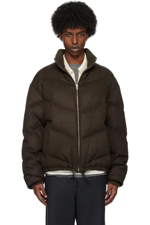 Auralee Blouson brun en flanelle de chamelon rembourré en duvet