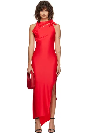 COPERNI Robe longue asymétrique rouge à appliqués floraux