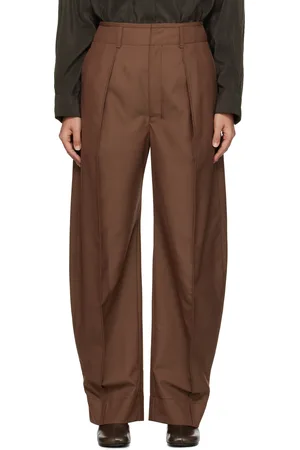 LEMAIRE Pantalon façon tailleur décontracté brun à coutures extérieures incurvées